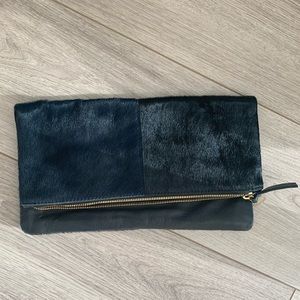 Clare Vivier Calf Hair Fur Black Blue Clutch Purse